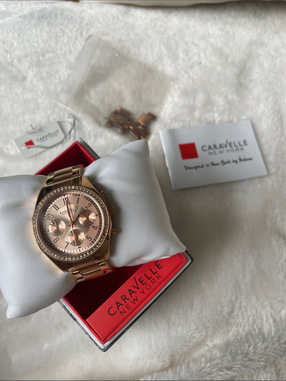 Caravelle New York Rose Gold Crystal Accent Chronograph Watch